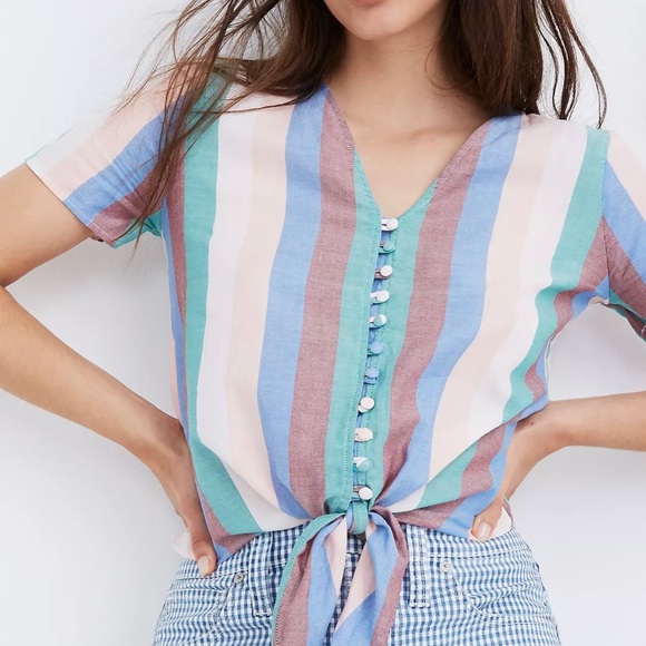 Madewell Tops - Madewell Novel Tie-Front Button Top in Flagstaff Stripe Size Small